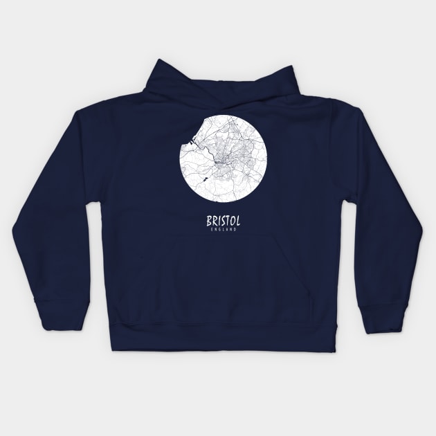 Bristol, England City Map - Full Moon Kids Hoodie by deMAP Studio